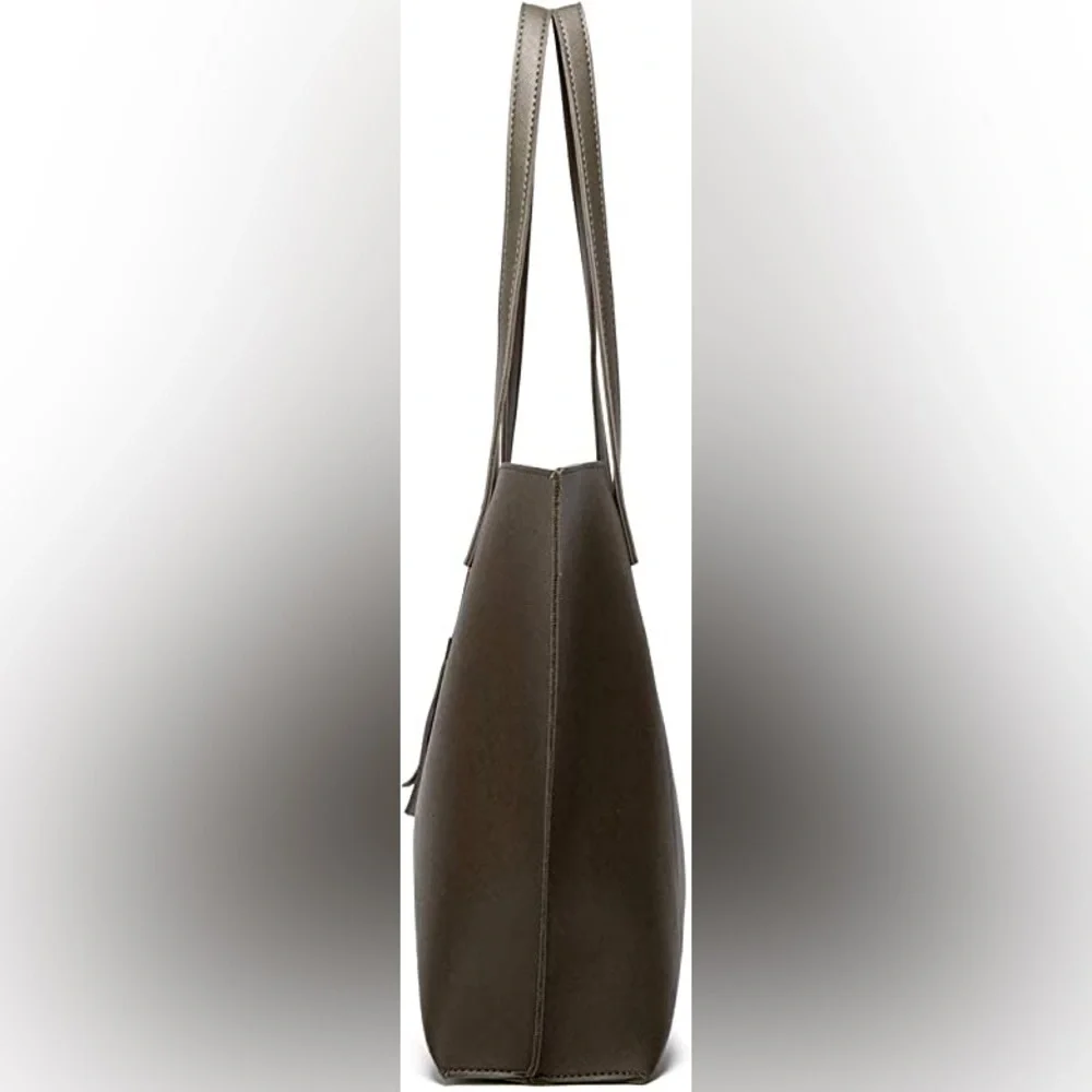 DARK GREEN SOFT FAUX LEATHER TOTE SHOULDER BAG - Picture 5 of 5